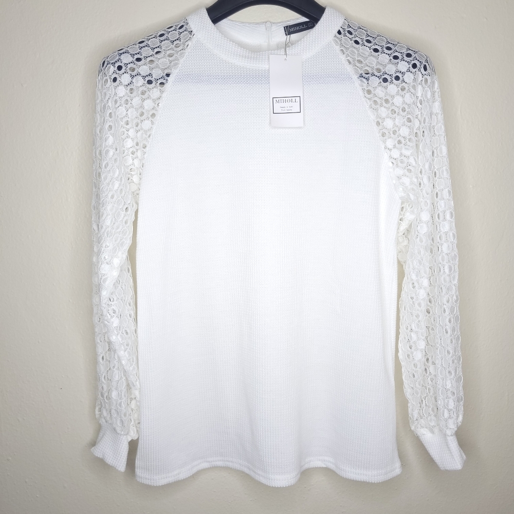 NWT Miholl White Lace Long Sleeve Top, Size S